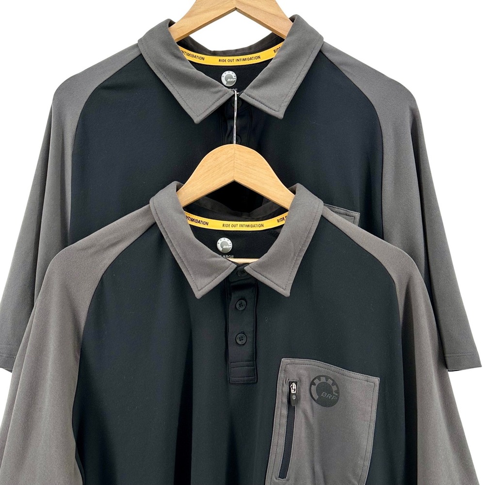 BRP Mens XL Performance Polo Shirt Black Grey Zipper Pocket RideOut Intimidation